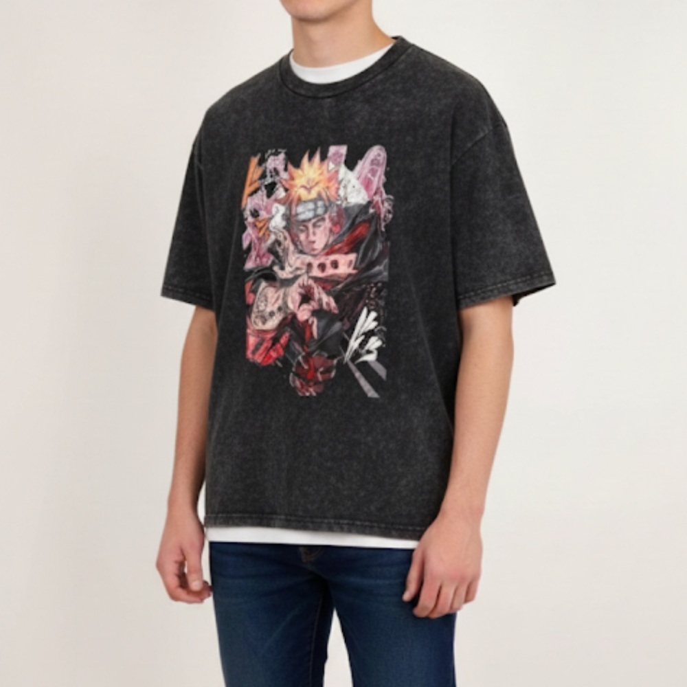 Naruto Shippuden Graphic T-Shirt Black Acid Wash Vintage Style XL